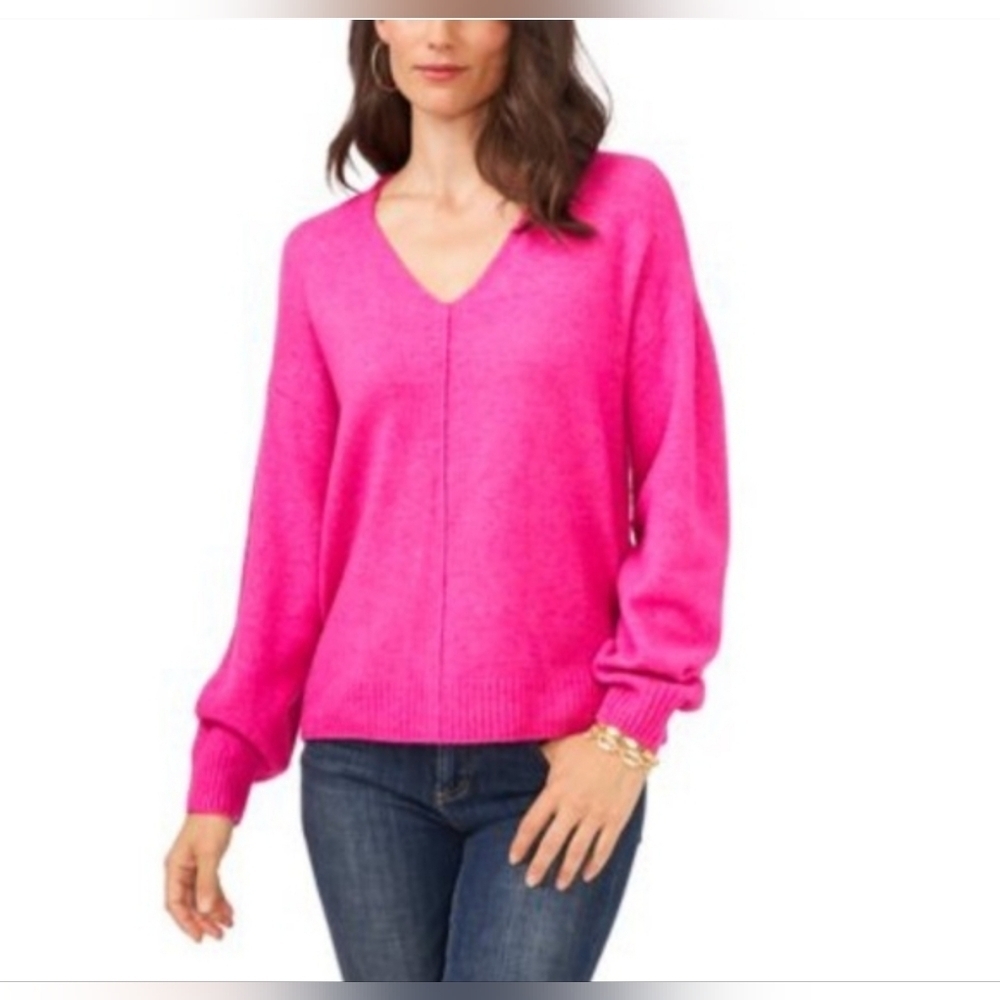 Vince Camuto Cottagecore Pink V-Neck Sweater Size S